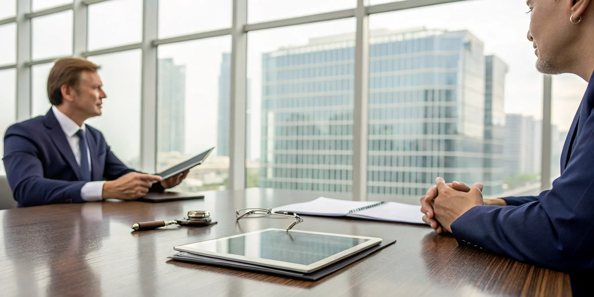 Attorney providing legal advice to a client after a car accident.