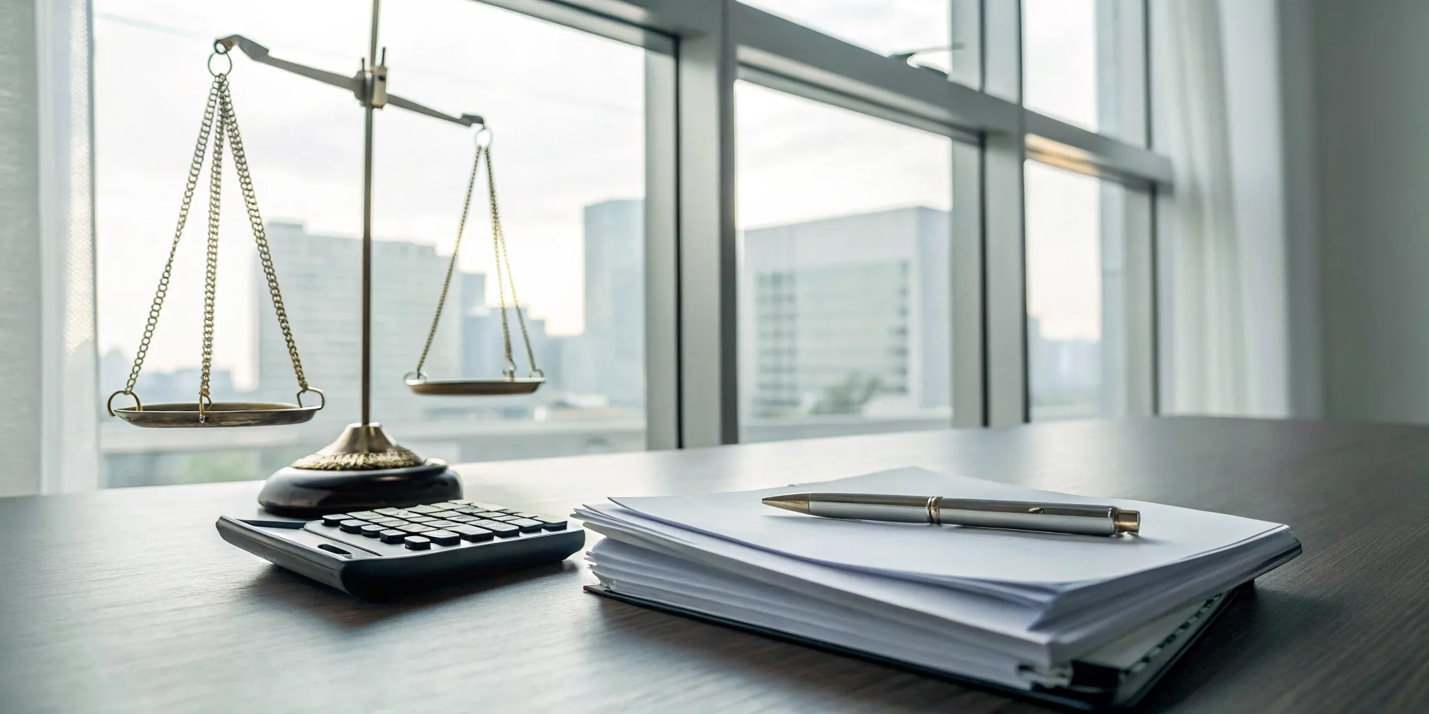 Scales of justice and a calculator determining how much a DUI lawyer costs.