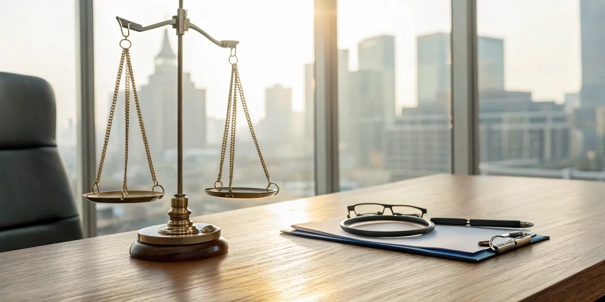 Scales of justice and legal documents for a personal injury law claim.