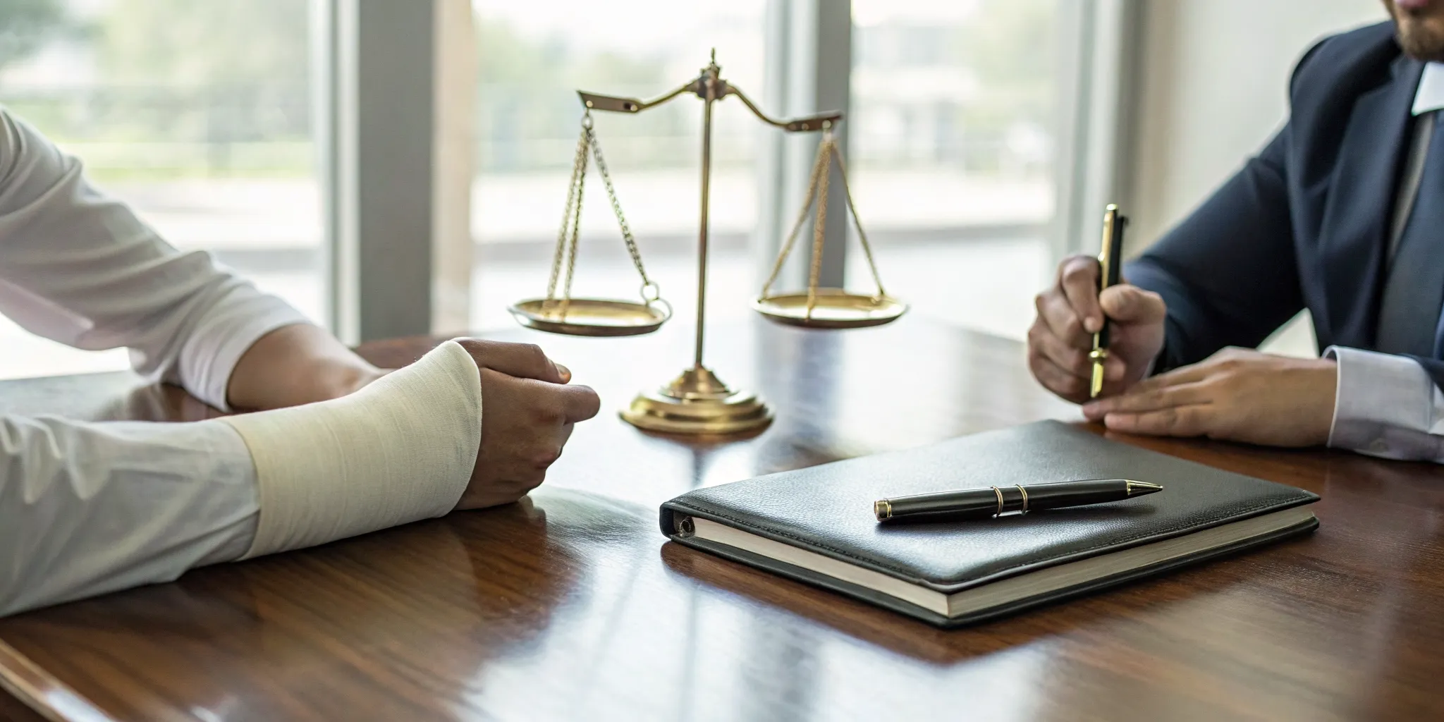 Person with an injury consulting a personal injury lawyer about their legal rights.