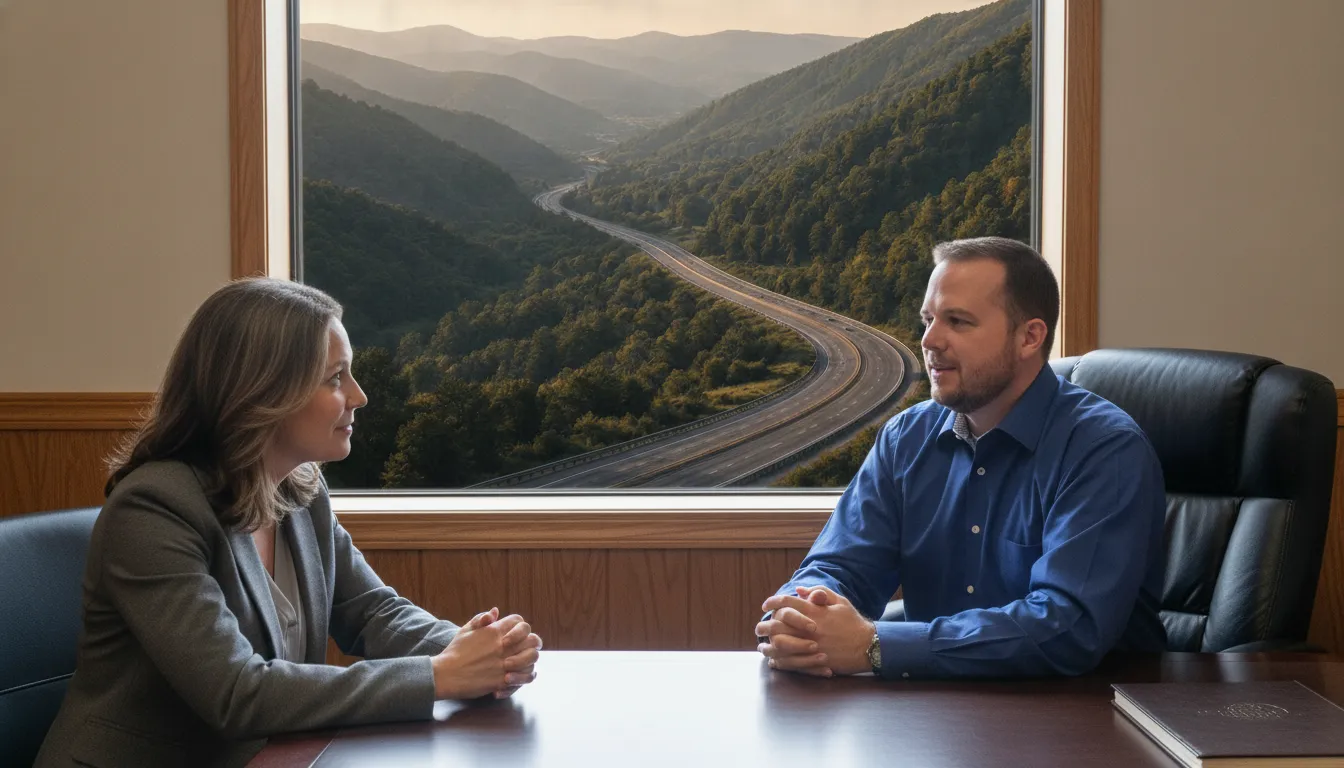 Injured person speaking with an attorney in a Southwest Virginia law office