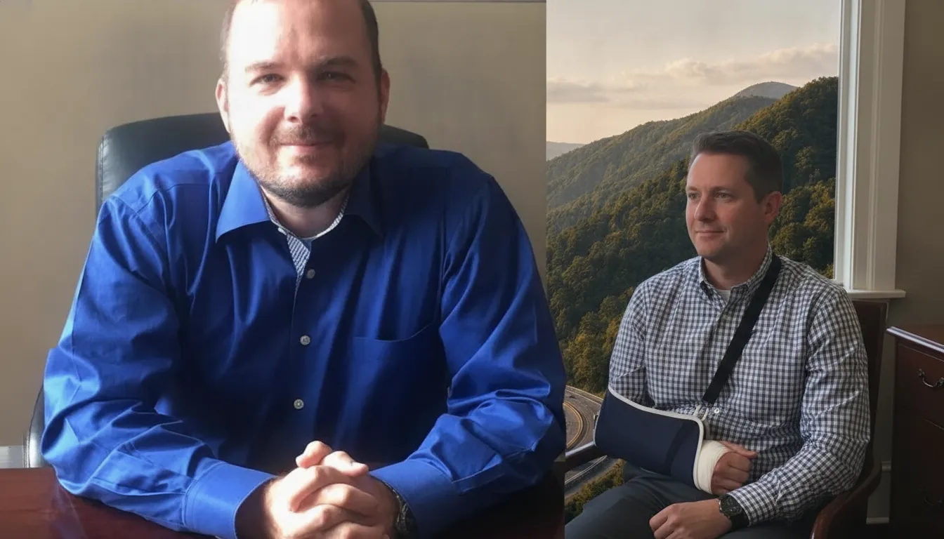 Attorney meeting with an injured client in a Southwest Virginia office