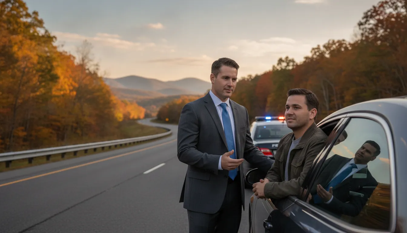 A Southwest Virginia traffic lawyer speaking with a driver at a traffic stop