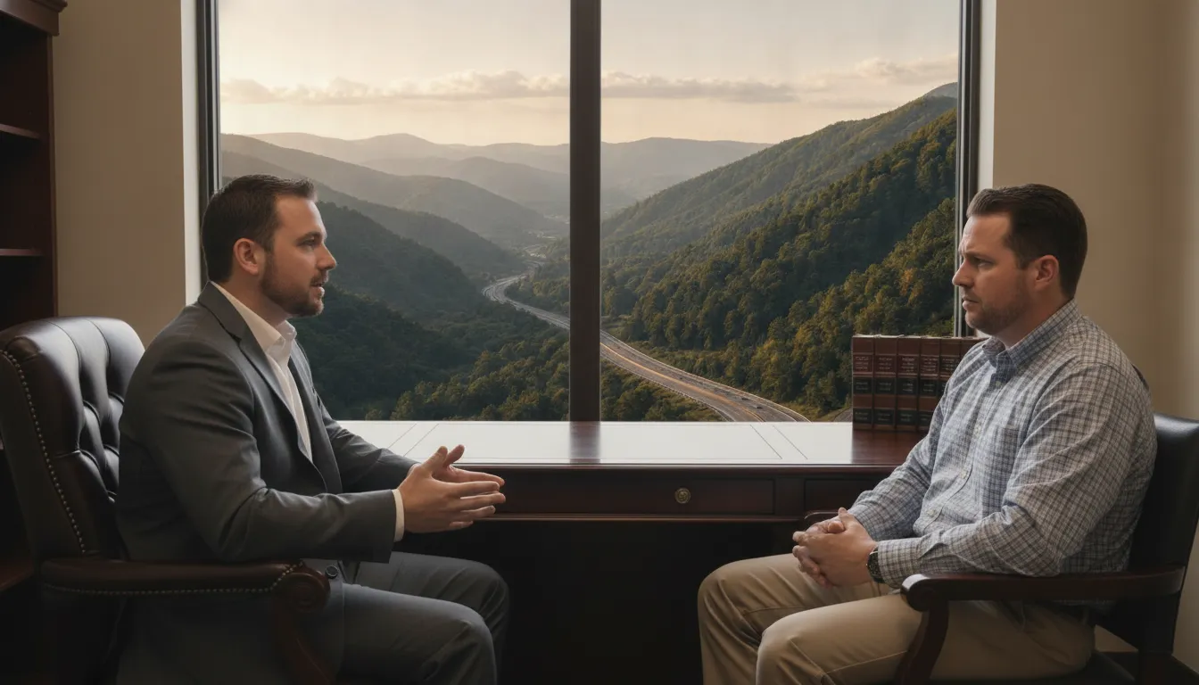 Virginia DUI attorney meeting with a client in a Southwest Virginia law office