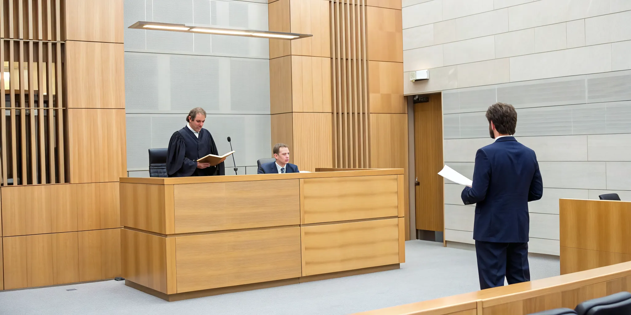 An attorney presents a case to a judge in traffic court.