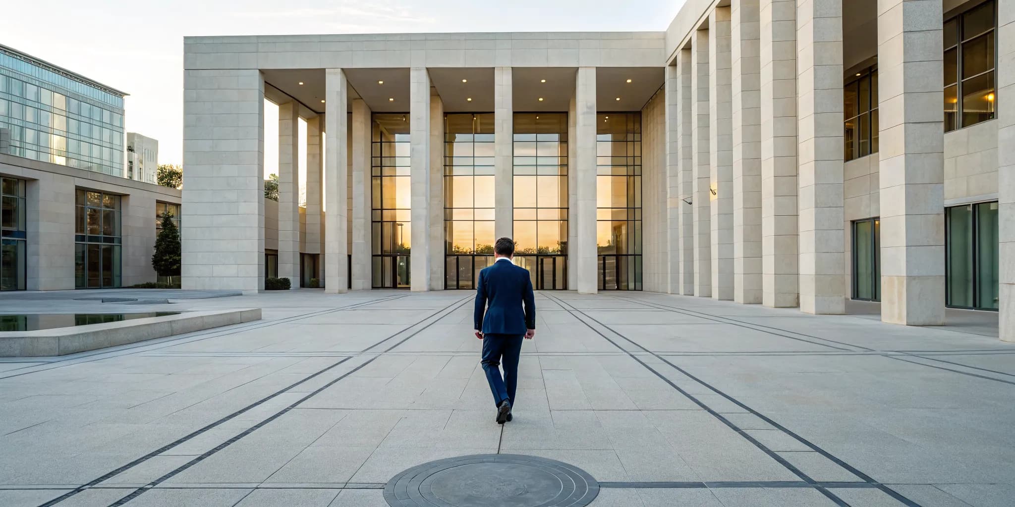 Man in a suit on courthouse steps facing a case involving the stand your ground law.
