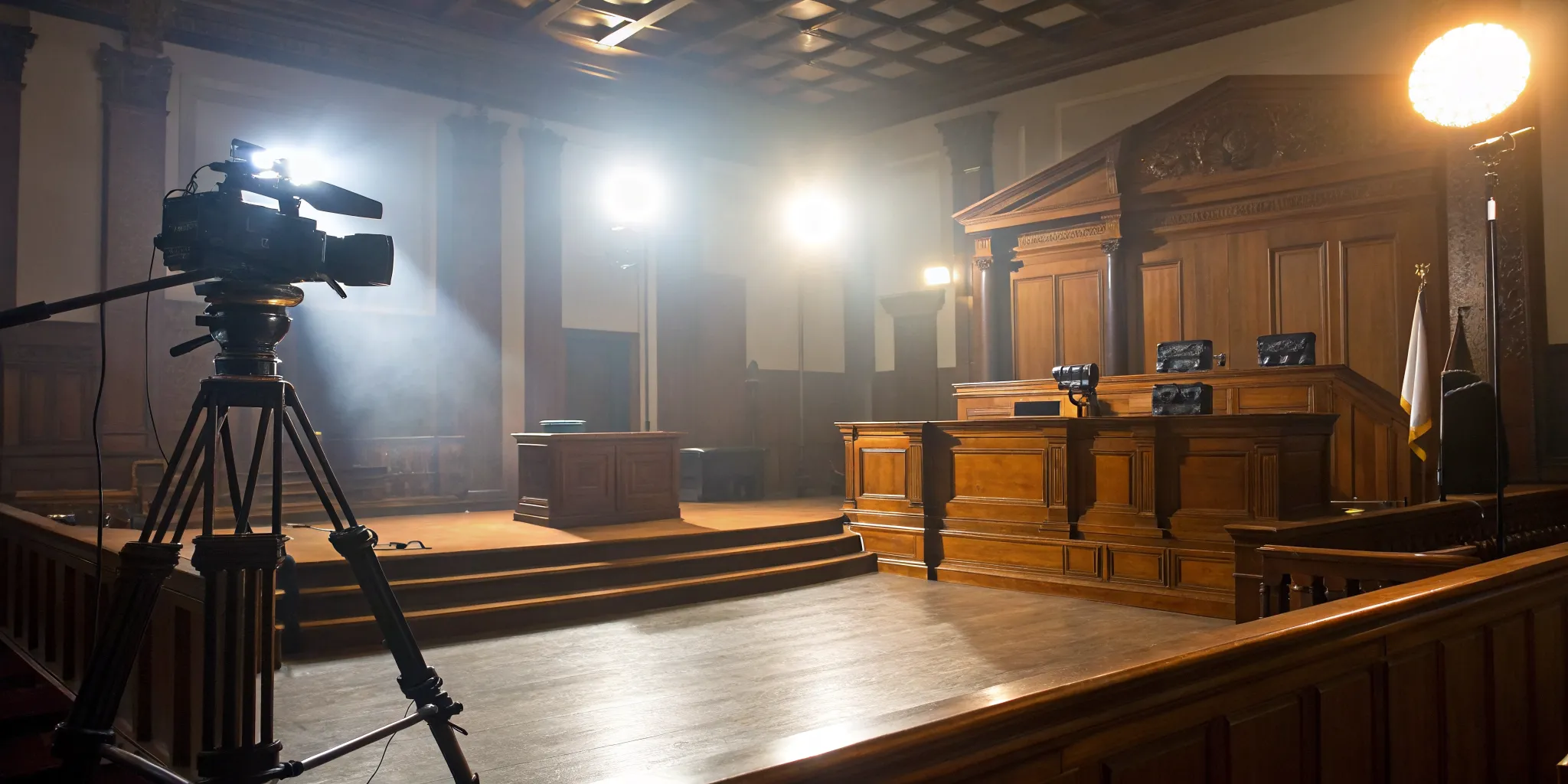 A TV set for a staged personal injury court case, unlike a real trial.