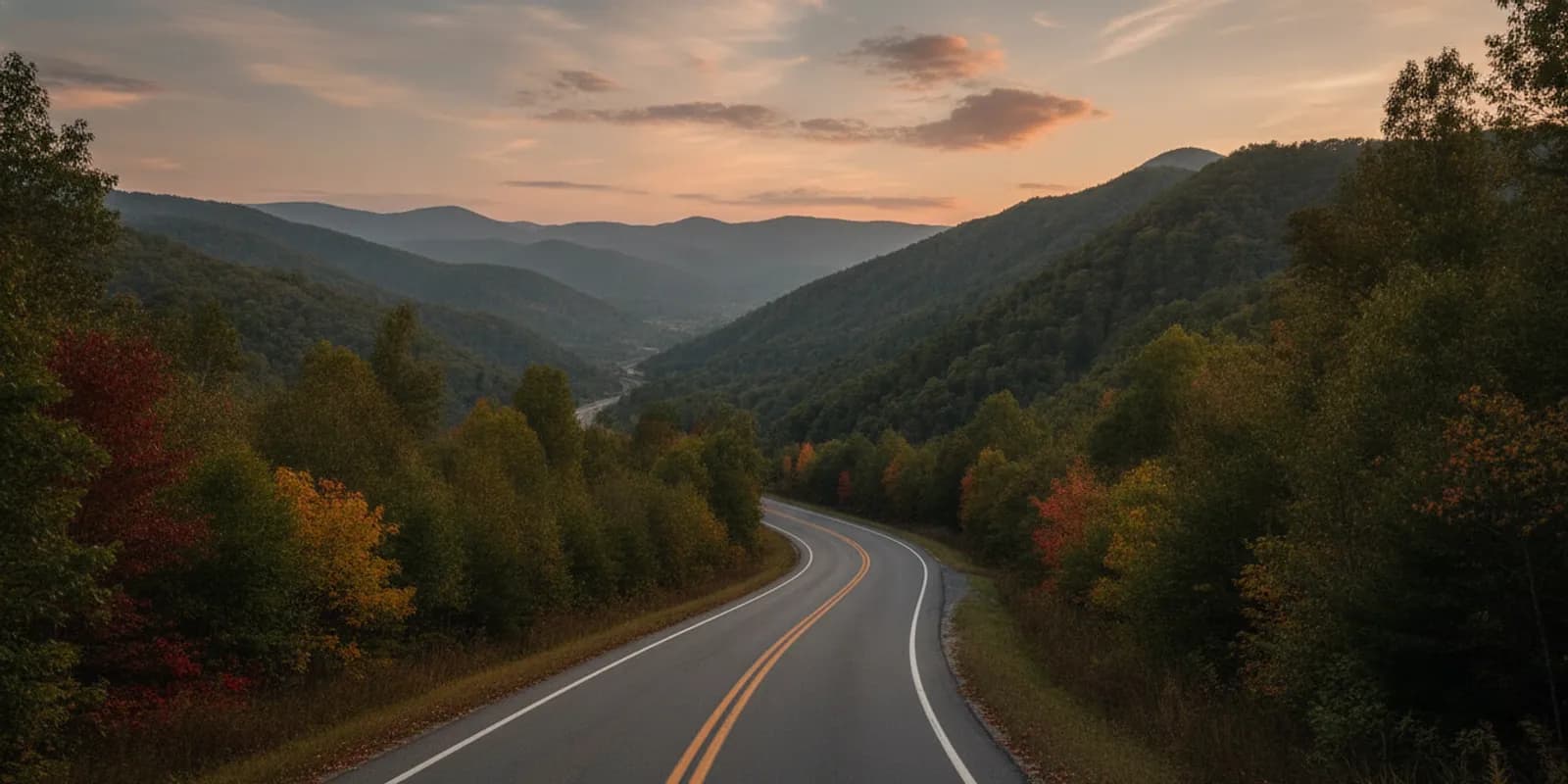 A quiet Virginia mountain road at dusk, suggesting a family’s loss after a fatal crash.
